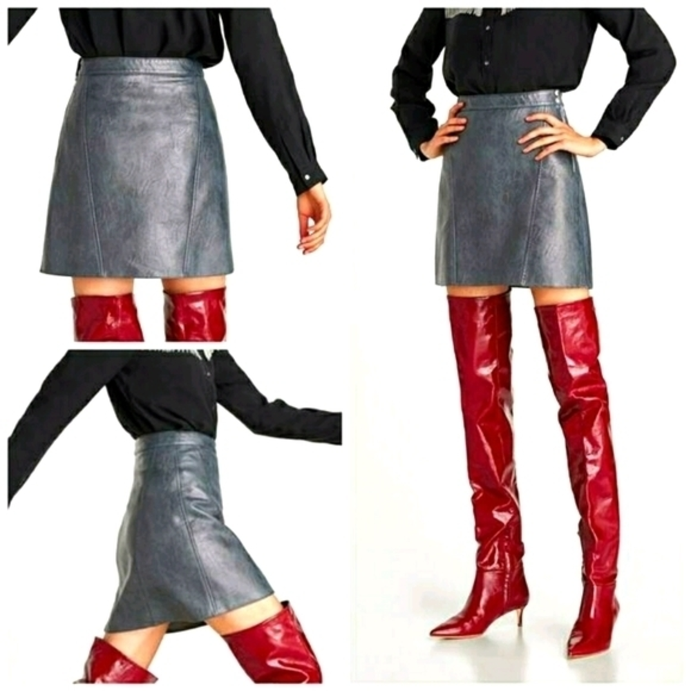 Zara Gray Faux Leather Skirt Size Large